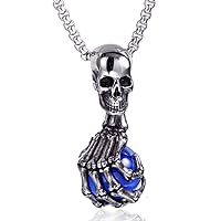 Men's Large Heavy Stainless Steel Pendant Necklace Agate Silver Red Skull Ghost Claw King -with 23 Inch Chain
