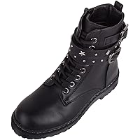 Childrens Kids Girls Faux Leather Punk Rock Ankle Winter Boots with Strap Feature