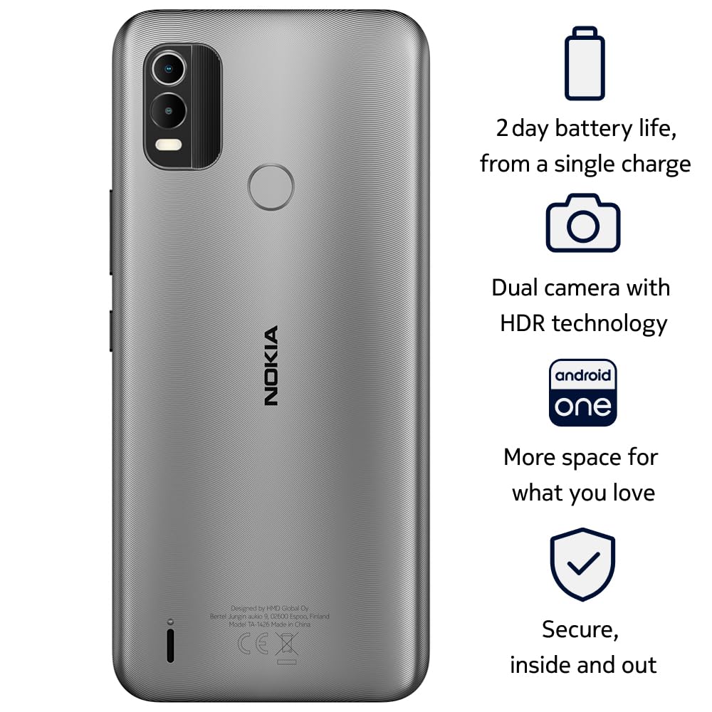 Nokia C21 Plus | Android 11 (Go Edition) | Unlocked Smartphone | 2-Day Battery | Dual SIM | 2/64GB | 6.52-Inch Screen | Charcoal