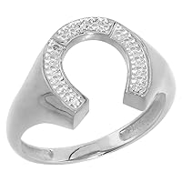 Silver City Jewelry 10K White Gold Mens Horseshoe Ring Diamond Accent 9/16 inch Wide, Sizes 8-13