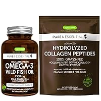High Absorption Omega-3 Wild Fish Oil & Advanced Hydrolyzed Collagen Peptides Bundle, 1000mg EPA & DHA with Astaxanthin & 100% Grass Fed Bovine Collagen Protein Powder, by Igennus