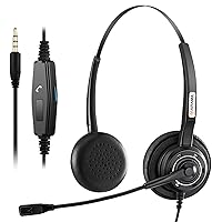 Cell Phone Headset w/Lightweight Secure-Fit Headband, Pro Noise Canceling Mic and in-line Controls 3.5mm Headset for iPhone, Samsung, LG, HTC, BlackBerry Mobile Phone and iPad Tablets