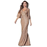 Womens Fall Fashion 2022 Flounce Sleeve Sequin Formal Dress (Color : Champagne, Size : Medium)