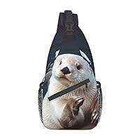 White Otter Print Cross Chest Bag Sling Backpack Crossbody Shoulder Bag Travel Hiking Daypack Unisex