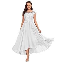 Tea Length Mother of The Bride Dresses for Women Lace Chiffon Wedding Evening Party Gown with Pockets