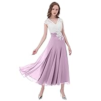 LIPOSA Women's V-Neck Wedding Guest Dress Ivory Lace Top Chiffon Bottom Ankle Length Mother of The Groom Dress
