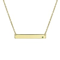 Personalized Customizable Initial Horizontal Sideway Inspirational Flat Bar Name Plated Pendant Necklace For Teen Women 14K Gold Plated .925 Sterling Silver 12 Birthday Month Crystal Colors Stones