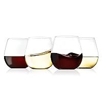 NutriChef 15oz Stemless Wine Glasses - Set of 4 Ultra Thin Elegant Red & White Wine Clear Crystal Glass Drinkware, Lead-Free, Hand Blown Seamless Bowl, Dishwasher Safe