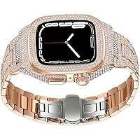 Diamond Watch Case+Metal Watch Strap Modification Kit，For Apple Watch 8 7 6 5 4 SE Fashion Business Band For Lady Women Girls 44mm 45mm Watch Series