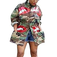 Sexy Camouflage Jacket for Women Army Fatigue Long Cargo Jackets Trench Coat Plus Size