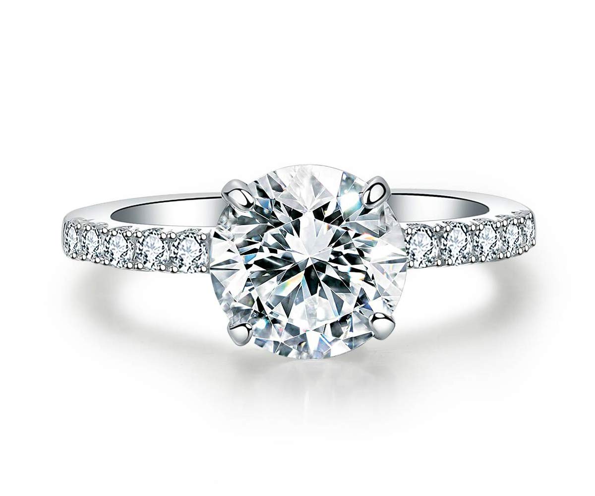 Precision Cut Zircon 2 Ct Round-cut Halo Bridal Ring 925 Silver Accented Brilliant Solitaire Engagement Ring
