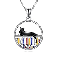 Cat Necklace for Women Sterling Silver Black Cat Pendant Necklace Jewelry Cat Gifts for Cat Lovers Girls