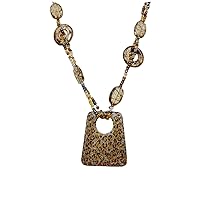 Acrylic Geometraic Pendant Necklace Long Statement Beaded Necklace Leopard Print Plaid Trapezoidal Acetate Sweater Chunky Necklace for Women Girls Fashion Jewelry