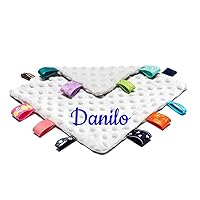Personalized Baby Comforter Embroidered Name Baby Blanket.Custom Sensory Blanket Lovey with Ribbon Tags Baby Comforter Sensory Blanket, Great Gifts for Birthday Baby Shower (Type-1,25 * 25cm)