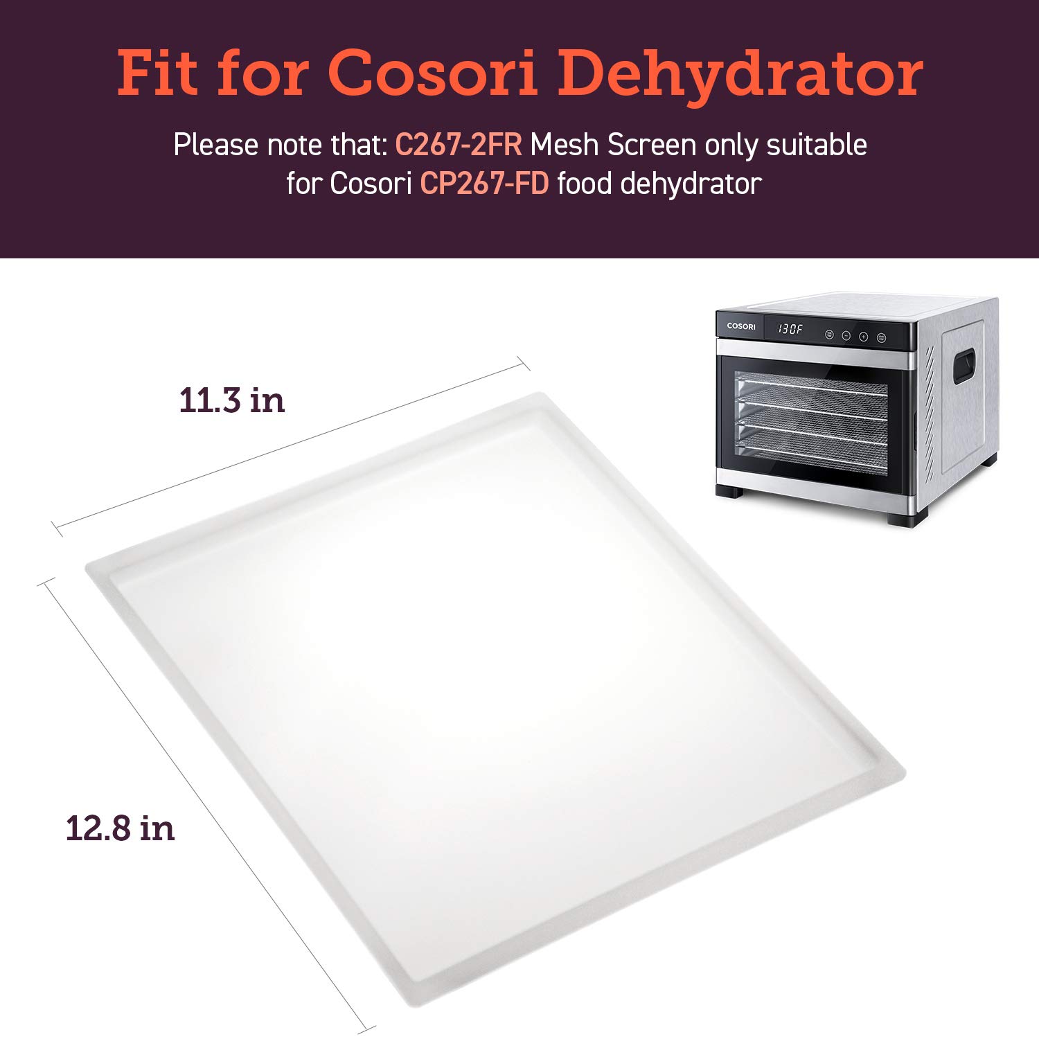 COSORI Food Dehydrator Accessories, 2Pack BPA-Free Fruit Roll Sheets, C267-2FR, Used for Dehydrated Food Like Fruit Leather, Jerky, Herbs, Meat, and Mushroom, White