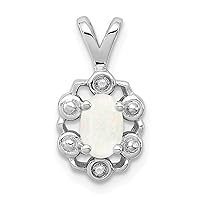 925 Sterling Silver Polished Open back Simulated Opal and Diamond Pendant Necklace Measures 15x9mm Wide Jewelry for Women