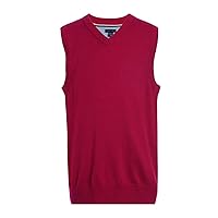 Tommy Hilfiger Big Boys Sleeveless V-Neck Sweater Vest, Kids School Uniform Clothes, Pullover, Red, 10-12