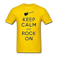 Keep Calm and Rock On Music Festival Men's Short Sleeve Yellow Printed T-Shirt M