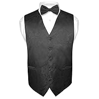 Vesuvio Napoli Men's Paisley Design Dress Vest & Bow Tie BLACK Bow Tie Set for Suit Tuxedo