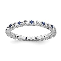 925 Sterling Silver Polished Prong set Created Sapphire and Diamond Ring Jewelry for Women - Ring Size Options: 10 5 6 7 8 9