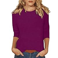 Women's T-Shirts, Womens Summer Outfits Crochet Tops for Women Ladies Summer 3/4 Sleeve Tops Round Neck Trendy Shirt 2024 Loose Printed Blouse Casual Women's Fashion Tunic (Dark Purple,5X-Large)