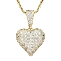 Iced Out Chain for Men,18K Gold-plated Cubic Zirconia Necklace for Women,Hip Hop Heart-shaped Love Zircon Pendant Necklace