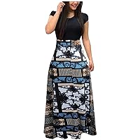 Deals of The Day Lightning Today Prime,Spring Dresses for Women 2024 Pretty Dresses T Shirt Dresses Mid Length Women's Fashion Casual Print Round Neck Short-Sleeved Large Size(F-Gray,XXL)