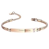 Personalized Heart Charm Adjustable Snake Chain Bracelet for Women Girls Girlfriend Teens Birthstone Stainless Steel Cute Jewelry Gift