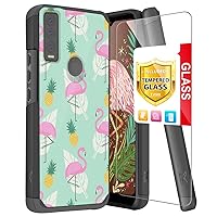 TJS Compatible for AT&T Motivate Max (U668AA) Case, Cricket Ovation 3 Case, with Tempered Glass Screen Protector Dual Layer Hybrid (Magnetic Mount Friendly) Shockproof Phone Case (Flamingo)