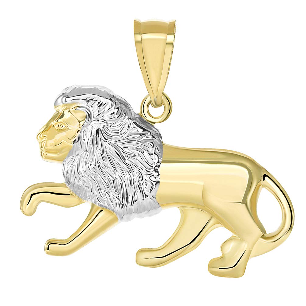High Polish 14K Yellow Gold Lion Pendant Leo Zodiac Sign Charm with Figaro Chain Necklace, 24
