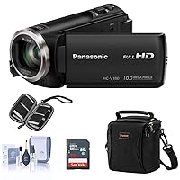 Panasonic HC-V180K Full HD Camcorder with 50x Stabilized Optical Zoom - Bundle with Video Bag, 16GB SDHC Card, Cleaning Kit, Memory Wallet