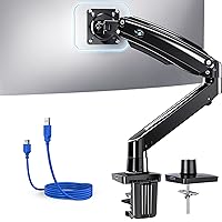HUANUO Single Monitor Arm Holds 26.48 lbs, Ultrawide Computer Monitor Stand for 35 inch Screens, Upgraded Adjustable Monitor Mount with USB, C-Clamp & Grommet Base, VESA 75x75 or 100x100mm