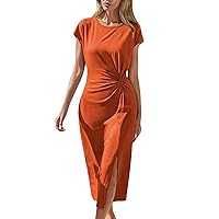 Maxi Dresses for Women 2024 with Sleeves, Multi Colored Women's Short Sleeved Twisted Split Dress Long, S XL