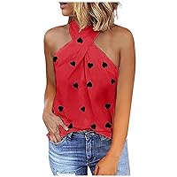 Womens Summer Tops 2023 Halter Summer Sleeveless Tshirt Tops Flowy Loose Fit Pleated Tank Top Basic Sexy Vest Cami