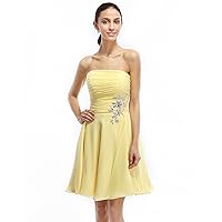 Yellow Strapless Short Chiffon Bridesmaid Dress With Beaded Waist Detail