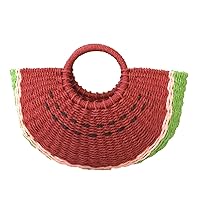 Sweet Melon Watermelon Woven Straw Round Tote, Red Multi