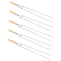 Happyyami 5PCS barbecue sign Smores Skewers Telescoping Forks fire roasting sticks grilling fork barbecue needles outdoor bbq wooden handle barbecue sticks stainless steel steak camping