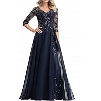 Champagne Mother of The Bride Dresses Long for Wedding with Sleeves Sequin Formal Dresses for Mom