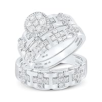 The Diamond Deal 14kt White Gold His Hers Round Diamond Cluster Matching Wedding Set 1 Cttw
