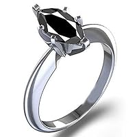3.62 ct Black Marquise Real Moissanite Solitaire Engagement & Wedding Ring