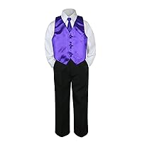 4pc Formal Baby Teen Boy Purple Vest Necktie Set Black Pants Suit S-14 (8)