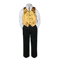 4pc Formal Baby Teen Boys Gold Vest Necktie Set Black Pants Suits S-14 (14)