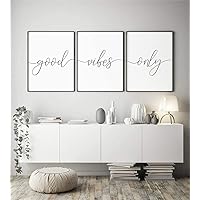 NATVVA 3 Pieces Good Vibes Only Wall Art Canvas Prints Motivational Quotes Pictures Gifts Artwork for Living Room Bedroom Home Decor with Inner Frame Gift