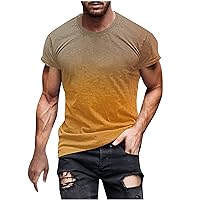 Mens Short Sleeve T-Shirts Workout Muscle Gym T Shirts Summer Crew Neck Gradient Tee Outdoor Hiking Fishing Tops