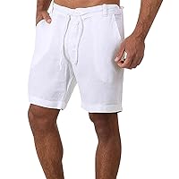 Men's Cotton Linen Shorts Summer Casual Shorts Workout Hawaiian Beach Board Shorts Drawstring Shorts for Men