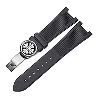 for PP Patek Philippe Silicone Watch Belt 5711 5712g Nautilus Watch Strap Special Interface 25mm*13mm Watchband (Color : Black-Silver-B, Size : 25-13mm)