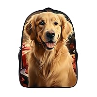 Xmas Lovely Golden Dog 16 Inch Backpack Adjustable Strap Daypack Laptop Double Shoulder Bag for Hiking Travel