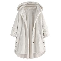 Forthery Hooded Faux Fur Coats for Women Long Teddy Bear Jacket Button Fluffy Pullover Loose Sweater(White,XXXXL)