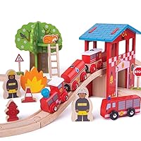 Bigjigs Rail Wooden Fire Station Train Set - 39 Play Pieces