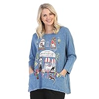 Jess & Jane - Cat Cafe, Mineral Washed, Cotton Sublimation, Patch Pocket Tunic Top